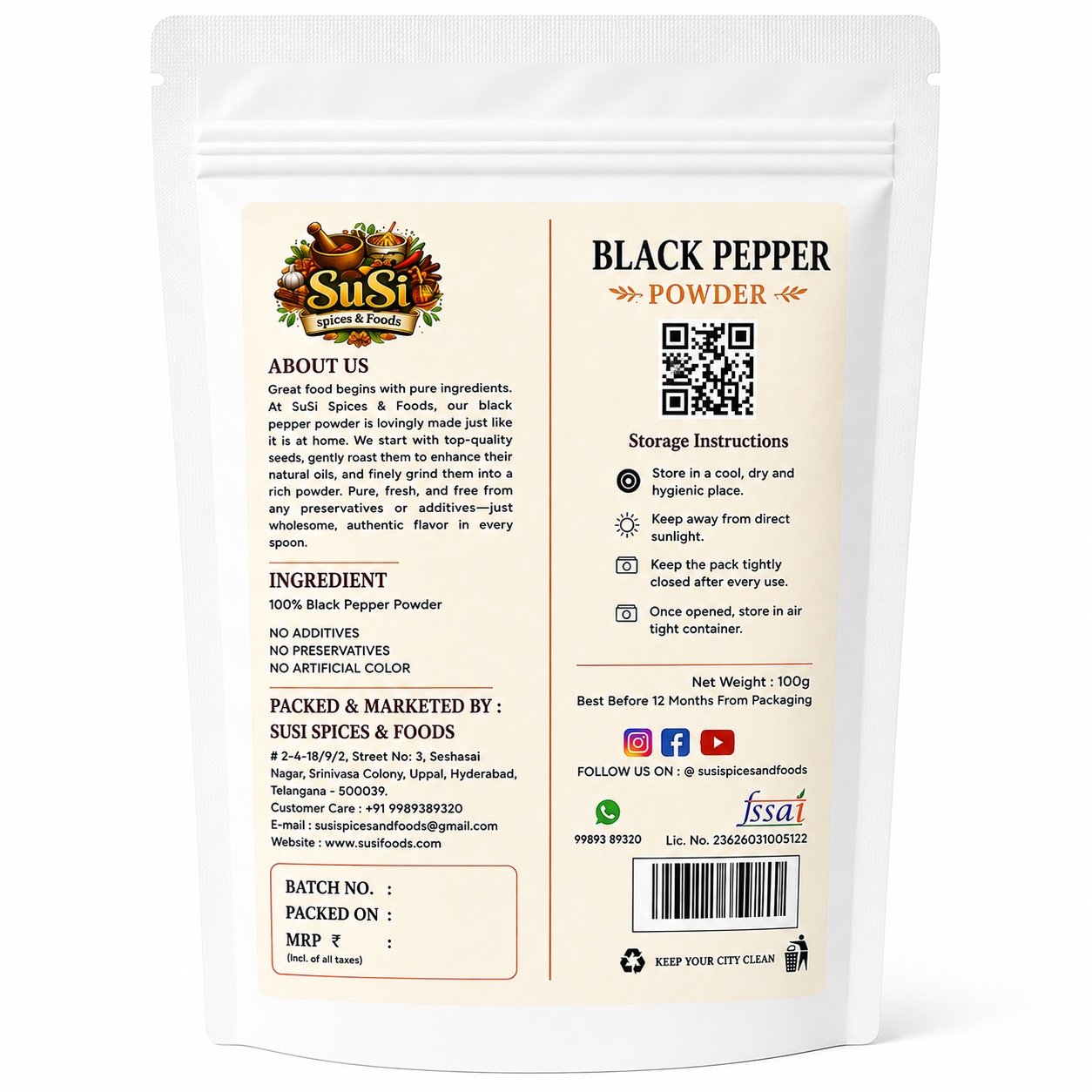 black pepper 100gms backside