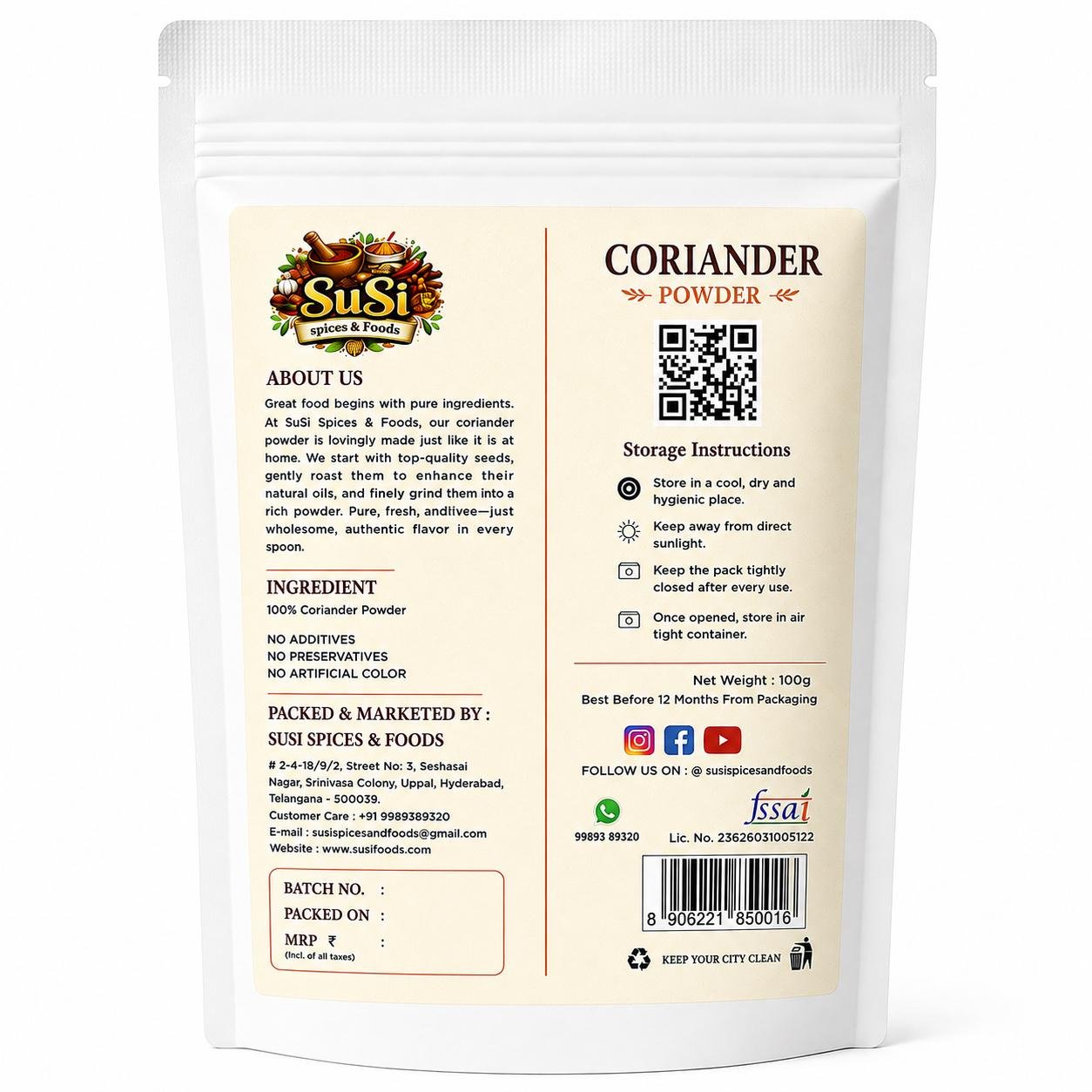 coriander 100gms backside