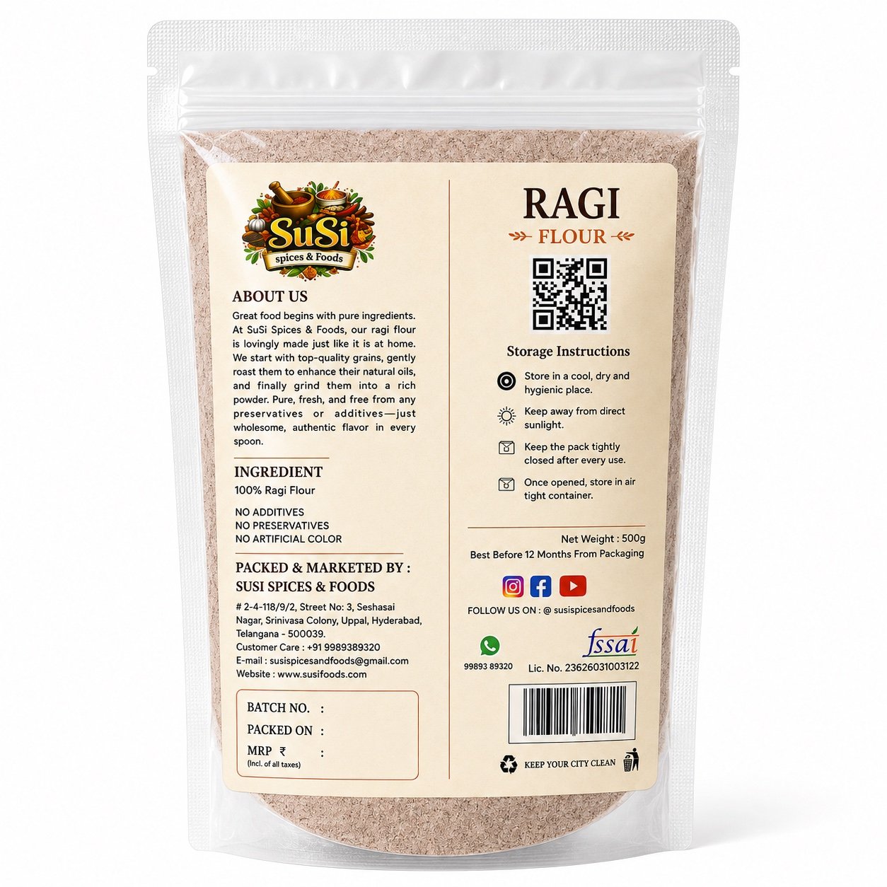 raagi flour 500gms backside
