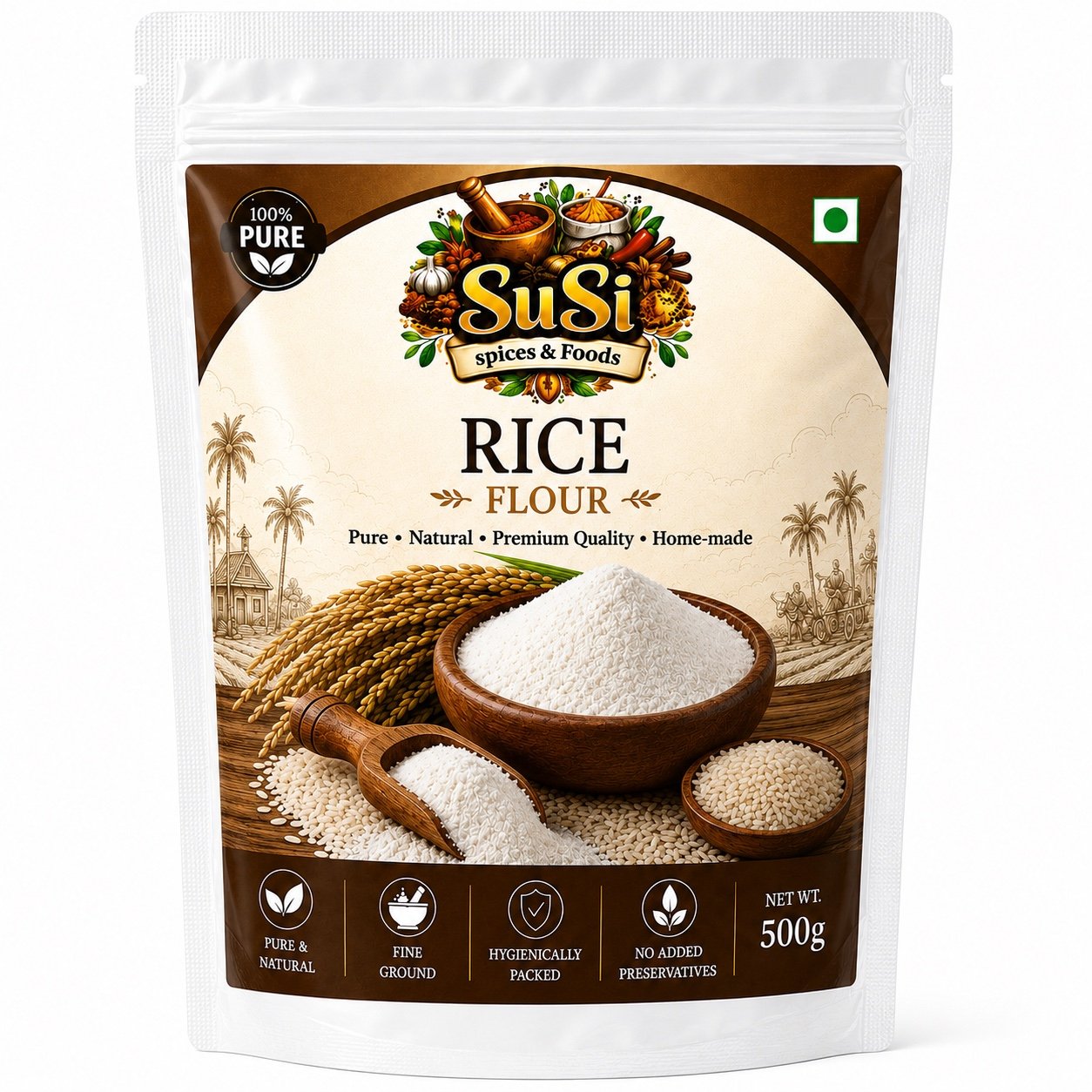 rice flour 500 gms frontside