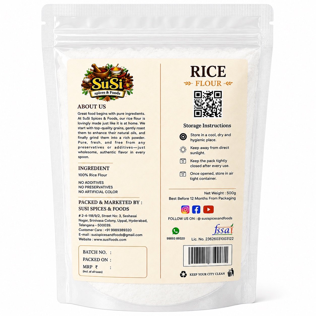 rice flour 500gms backside